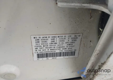 2004 Acura Tsx z USA, uszkodzony, nr VIN JH4CL96894C046399